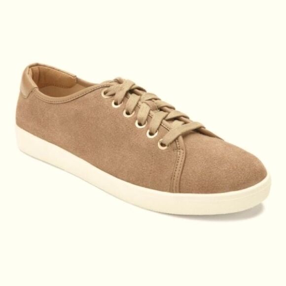 Vionic BRINLEY CASUAL SNEAKER beige tan suede lace up comfort ortho shoes 9 - Picture 1 of 9